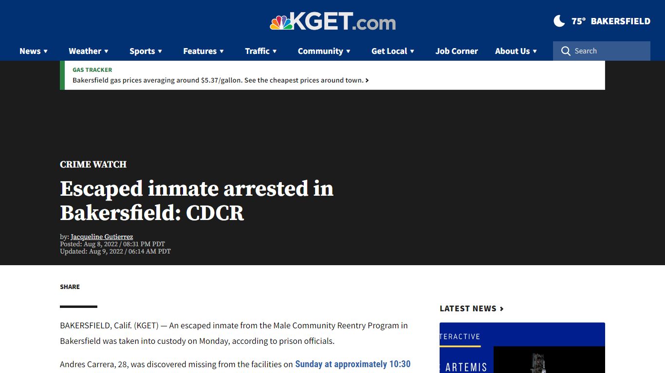 Escaped inmate arrested in Bakersfield: CDCR - kget.com